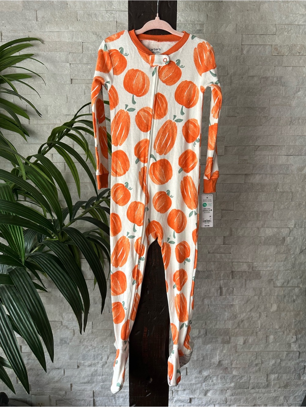 Carter's Orange Pumpkin Print Kids One-Piece Footies Pajamas Size 3T New Tags
